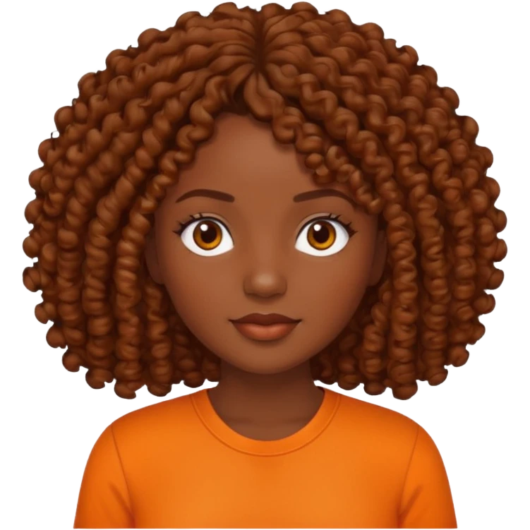 dark skinned woman with curly brown hair and orange shirt emoji