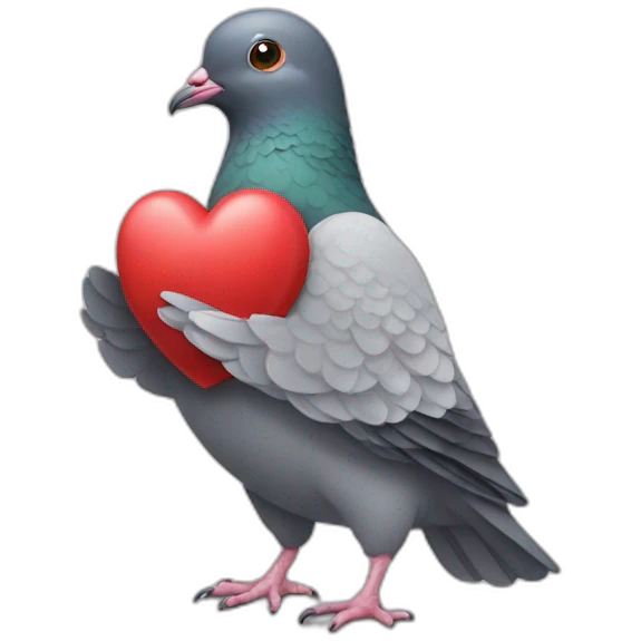 Pigeon holding a heart emoji