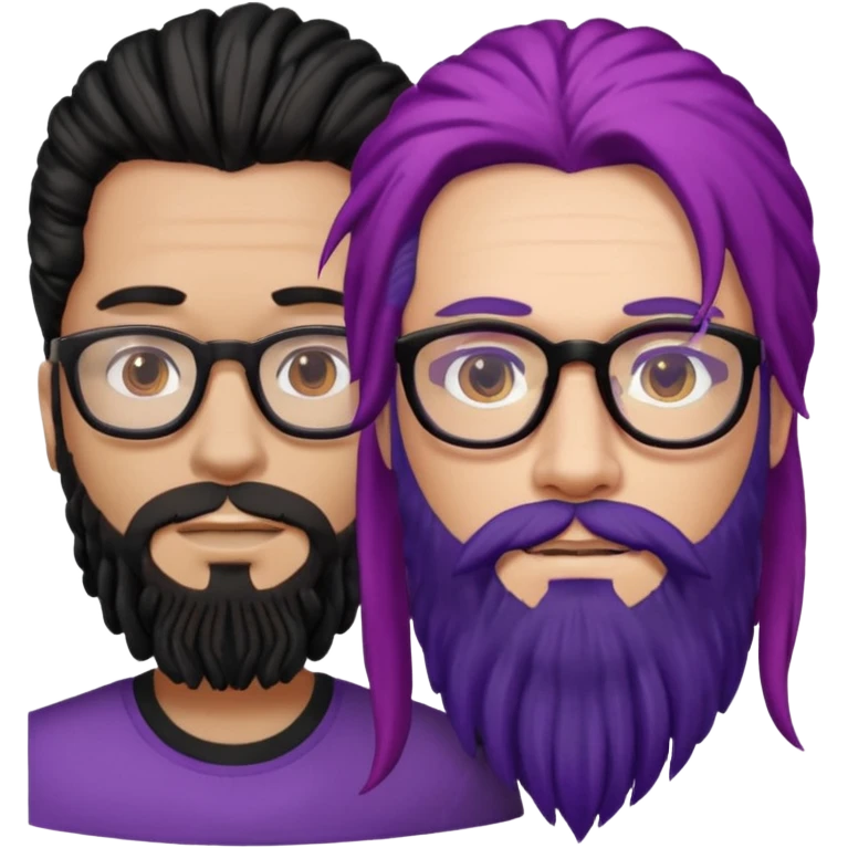 Man with long hair, glasses and Beard, next to man in black dreadlocks with red accent, woman in glasses with violet and black hair in the middle emoji