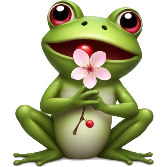 Frog holding a cherry blossom emoji