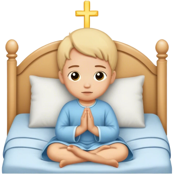 Child in bed doing prayers emoji