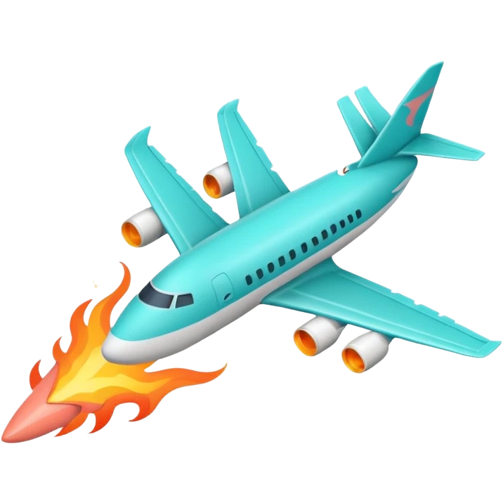 Minimalist flame combined with airplane outline icon, thin contour, monoline vector, premium travel promo emoji, aqua teal and light coral, transparent background, 512x512 emoji