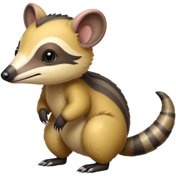 Colorful shiny hyper-realistic cute smooth soft fuzzy Cacomistl-Anteater-Civet-Numbat-hybrid (full body) emoji