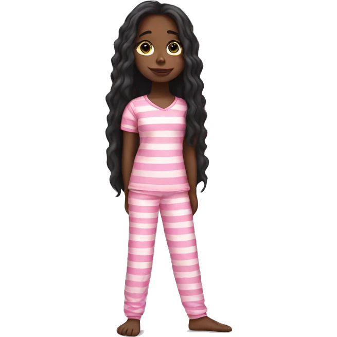 Pretty black girl very long hair in striped pink pajamas  emoji