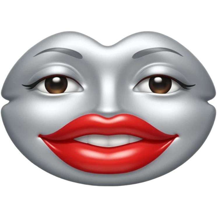 A seductive pair of slightly parted lips emoji made of liquid silver chrome, smooth glossy metallic surface, soft sensual curves, subtle reflections, luxury sexy aesthetic, minimal iOS emoji style, centered composition, clean white background, soft studio lighting, no text emoji