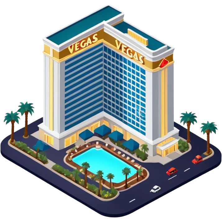 Las Vegas resort hotel at nighttime, isometric exterior  emoji