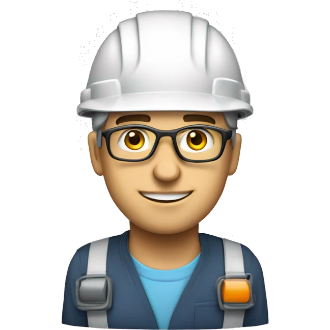 Caucasian  engineer man wearing a safety helmet, safety glasses and earplugs emoji