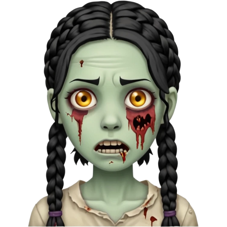 make a zombie with a ruined mouth girl with black braids emoji