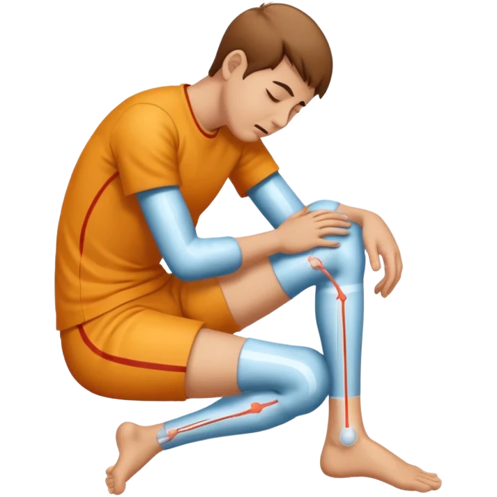 person sitting wincing with one leg extended and pain lines along leg representing sciatica emoji