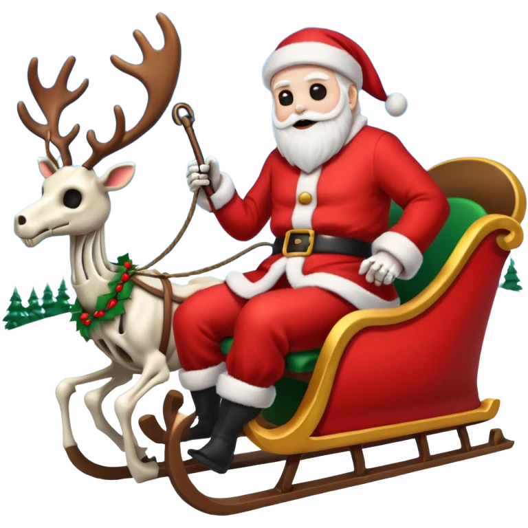 the Grim reaper dressed as Santa with a sleigh and reindeer as skeletons emoji