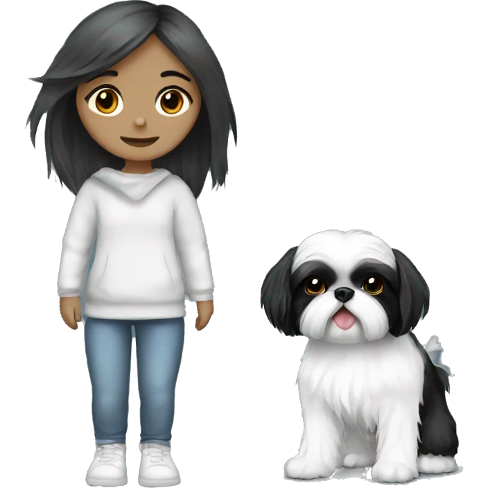black white shihtzu with girl emoji