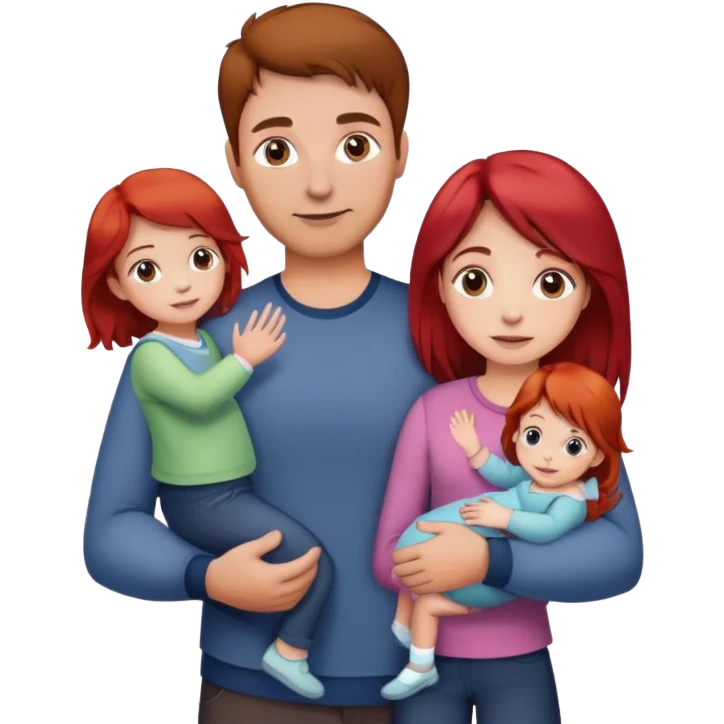 A man with brown hair holding a child, a daughter, and a girl with red hair by the hand emoji