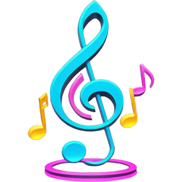 Cyberpunk neon glowing light outline around a black color music note, 3d rendering, isolated  emoji