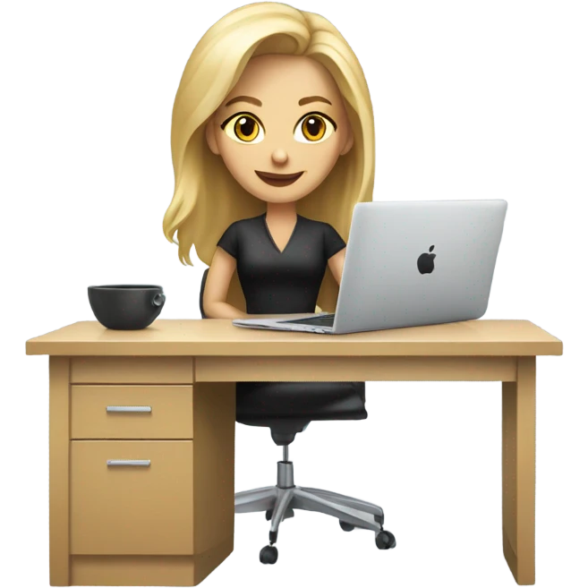 Desk with macbook, pcb european blond with classs emoji