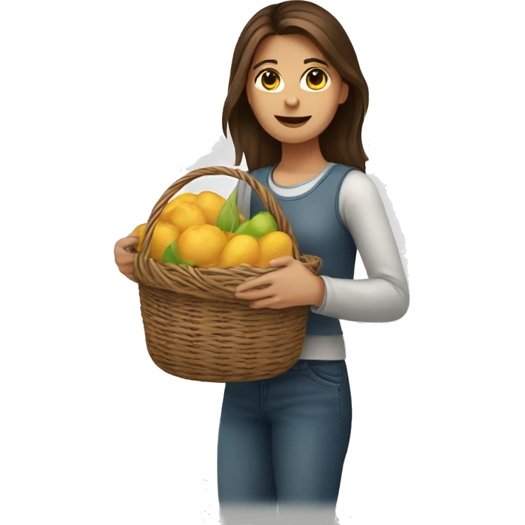 Girl with Brown hair holding a basket  emoji