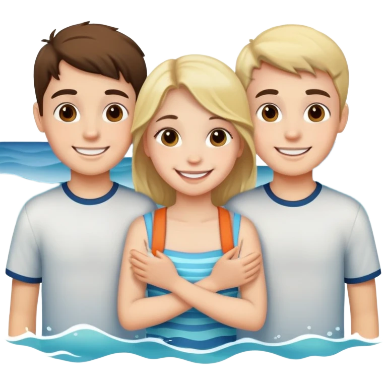 smiling girl with boys at ocean emoji