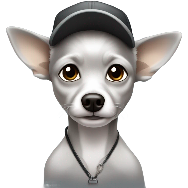 man blue eyes gray hair gray goatee in ball cap holding black longhair chihuahua  emoji
