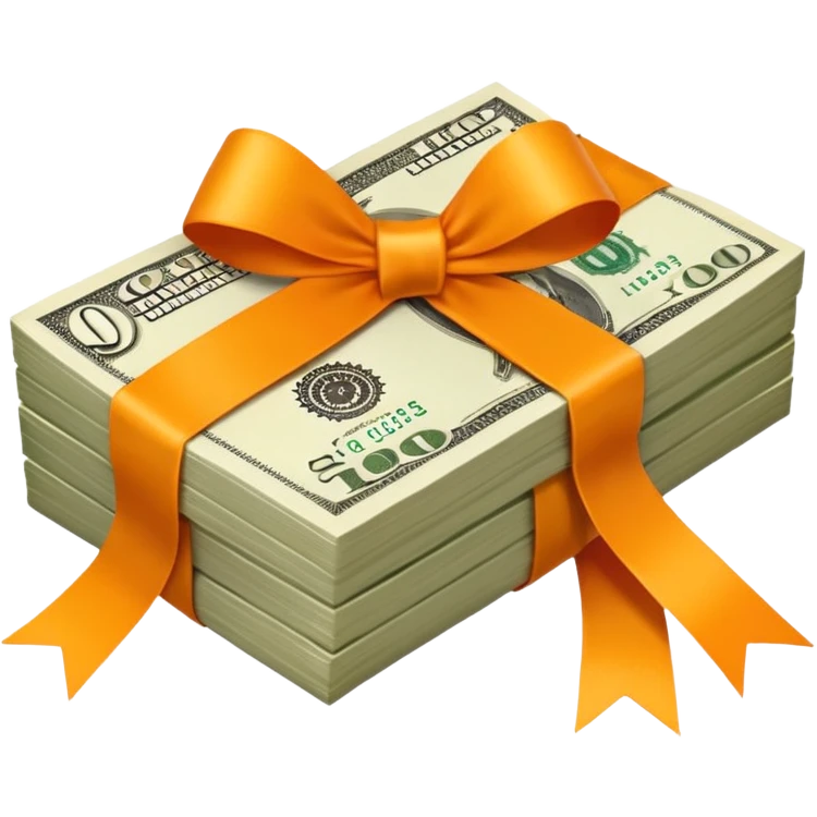 Filed money wrapped with orange ribbo emoji