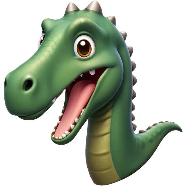 Cinematic Comical Brontosaurus Portrait Emoji, Head tilted dramatically with an exaggeratedly shocked expression, featuring a towering, robust body with a long, graceful neck and wide, comically expressive eyes full of playful disbelief, Simplified yet hilariously expressive features, highly detailed, glowing with a slightly sassy ancient glow, high shine, dramatic yet playful, stylized with an air of cheeky dinosaur mischief, soft glowing outline, capturing the essence of a meme-worthy Brontosaurus that looks ready to lumber its way into viral fame! emoji