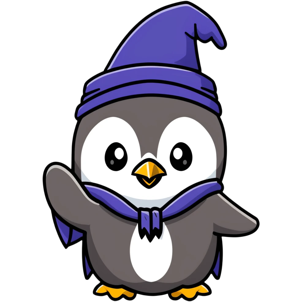 cute penguin wizard casting a spell emoji