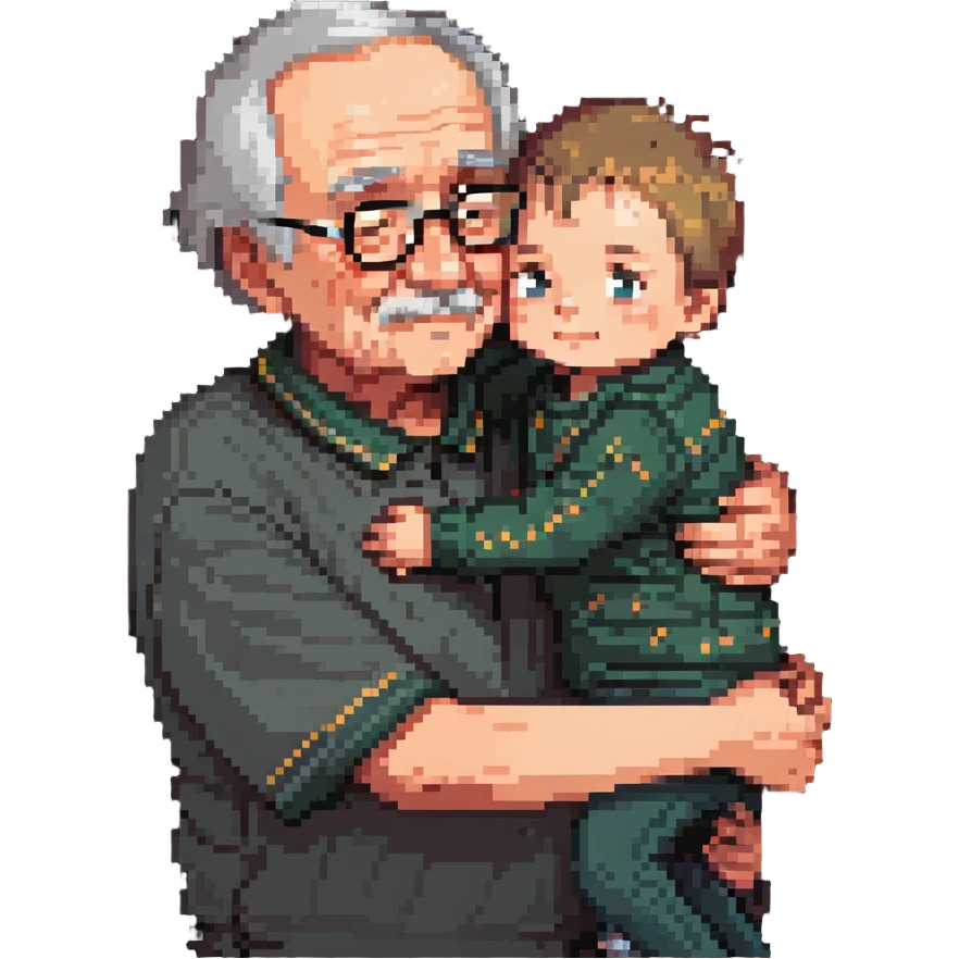 small kid hugging their granddad, warm and affectionate emoji