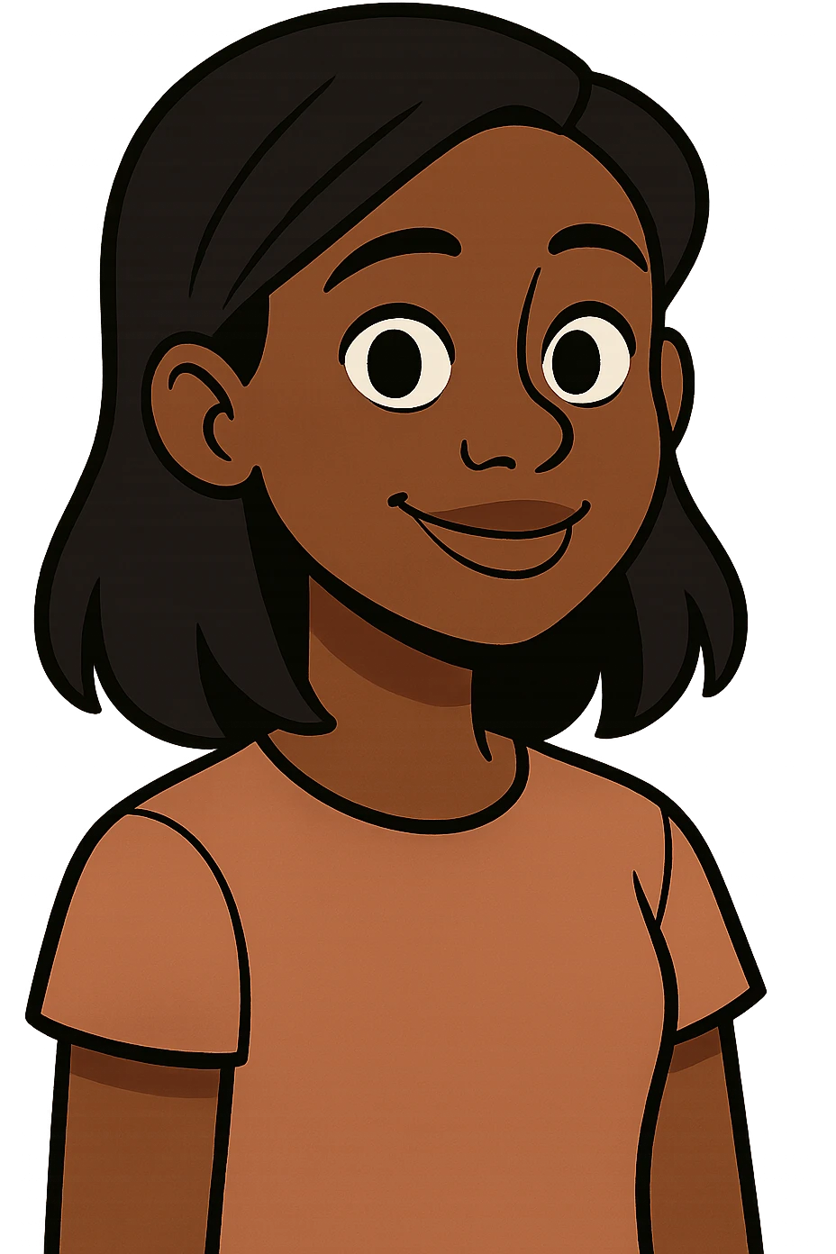 simple portrait of a dark skin girl with black hair, clean and friendly, no background emoji