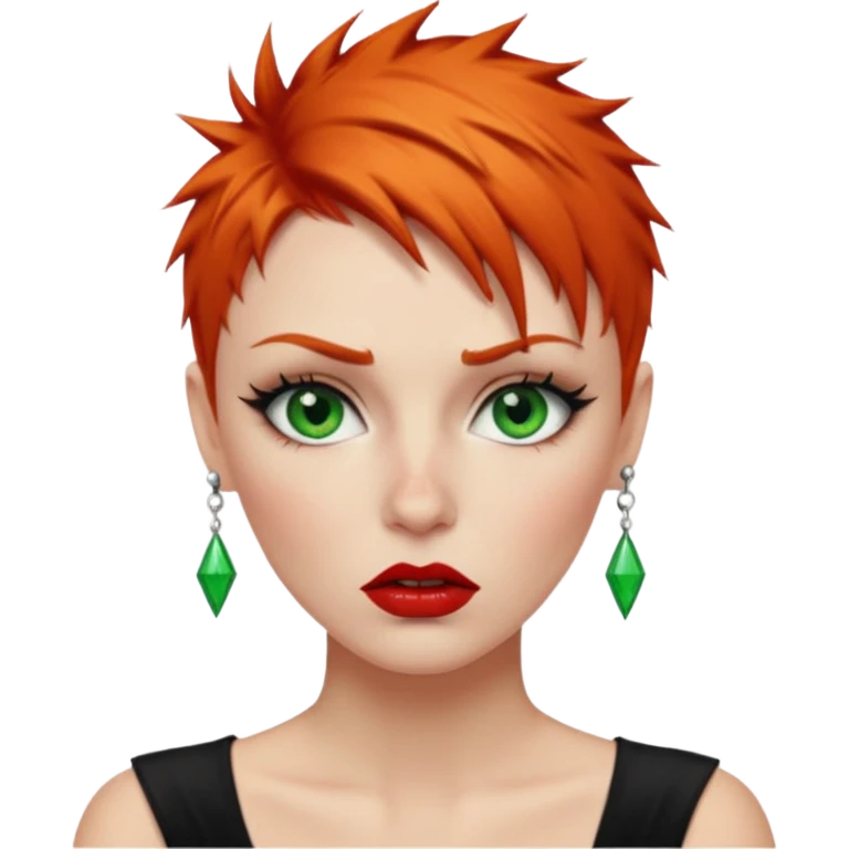 Short spikey Ginger hair, green eyes, black long eye lashes large red lips White woman lcrying emoji