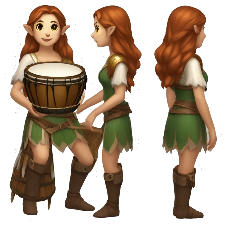 Baldurs gate 3 female elf bard with brown hair playing a drum emoji
