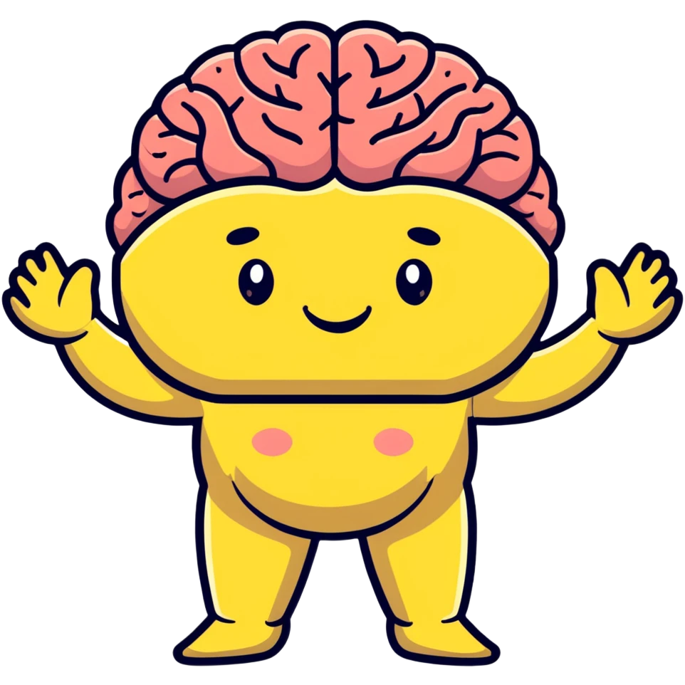 cute brain with a smiling face, arms and legs emoji