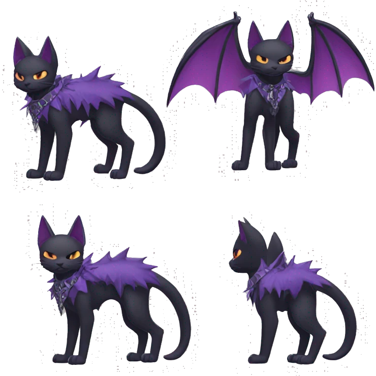 cool edgy black punk Purple nargacuga-bat-cat-Fakemon collar full body emoji