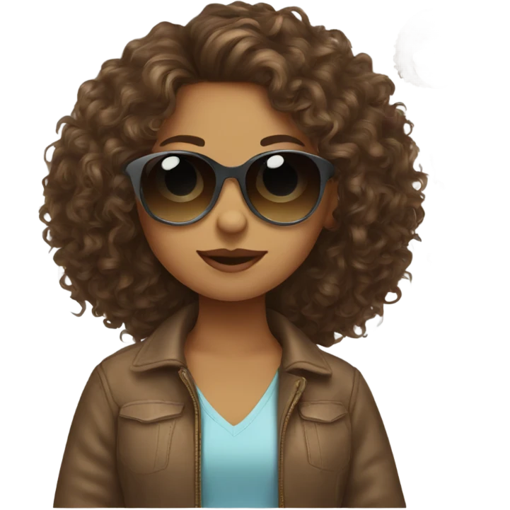 brown curly hair girl with sunglasses emoji