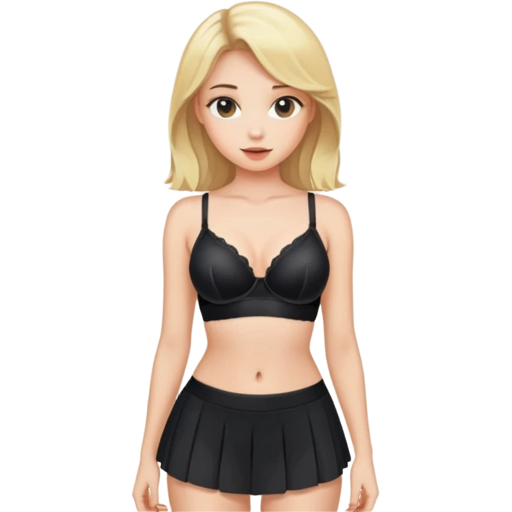 Hentai, skirt up, black bra, black panties, girl, blonde emoji