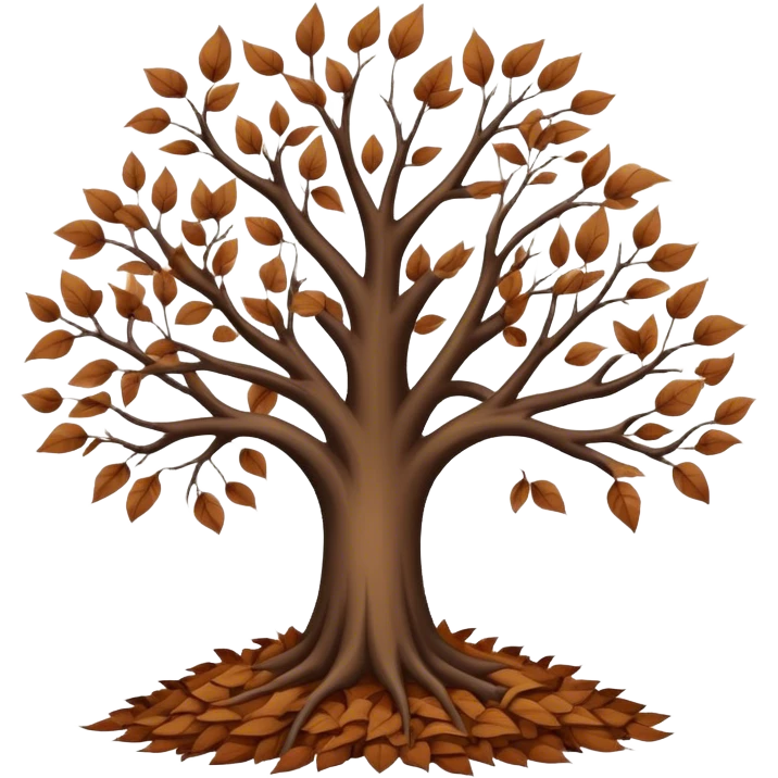 leafless tree with pile of leaves below preparing for winter releasing old emoji