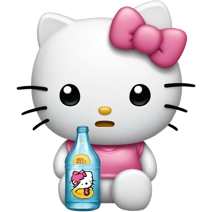 Hello kitty Crying sad tears depressed with a bottle hello kitty emoji