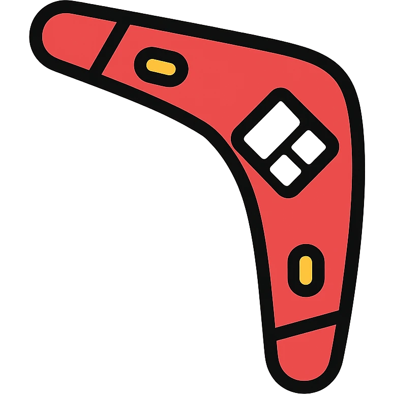 boomerang with Microsoft Power Pages logo, playful and clean, red and white color palette icon emoji