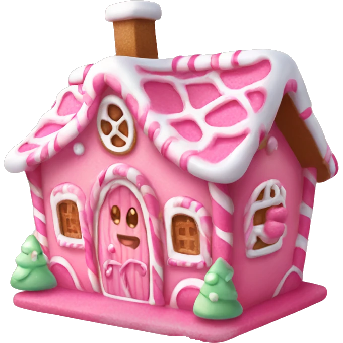 kawaii pink gingerbread house animated smiling cutie  emoji