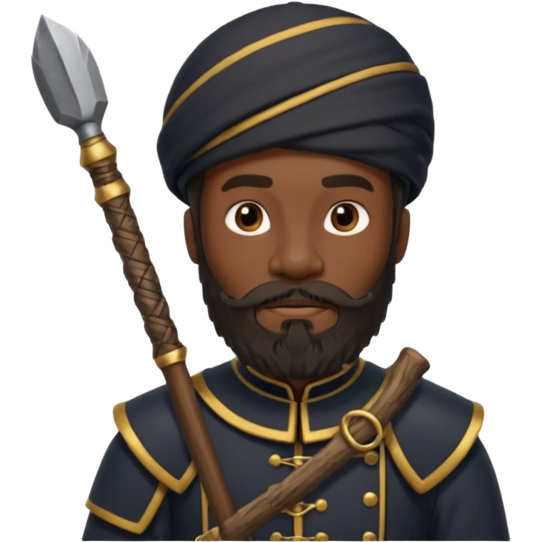 black ancient soldier with raw stick weapon, beard and bold emoji