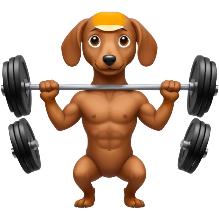 A dachshund lifting weights emoji