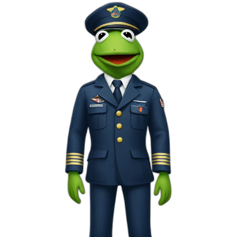 kermit as airline pilot with dark blue uniform emoji