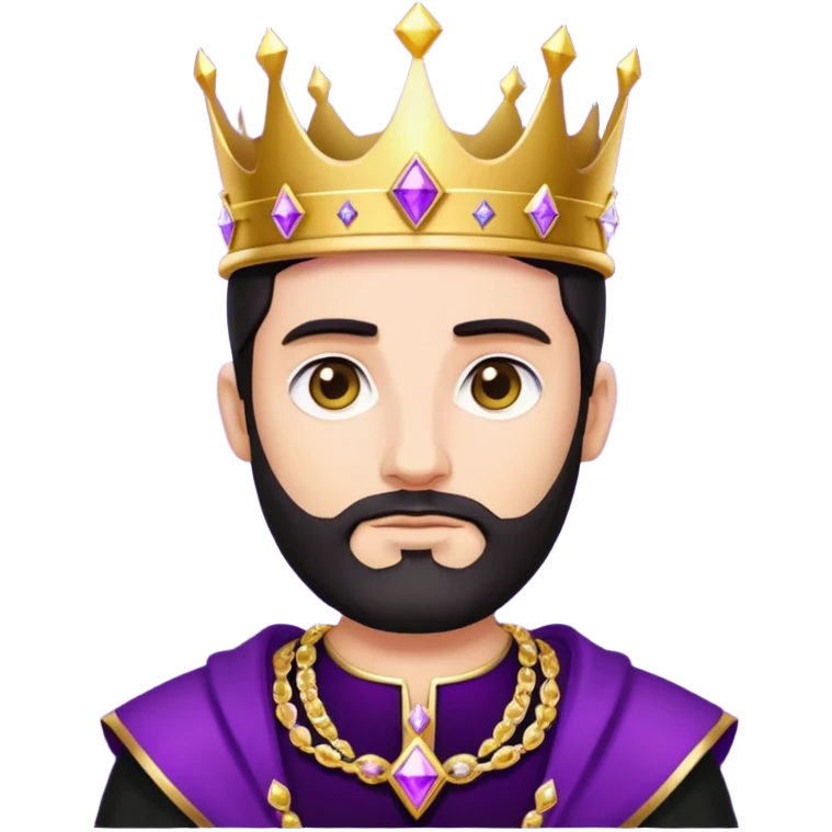 White King, dark hair, short beard, golden crown, black clothes, purple diamonds  emoji