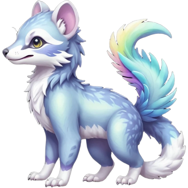 Colorful dark tropical iridescent pastel white glorious divine exotic cute cool beautiful shiny beautiful fantasy-civet-sergal-vernid-Gryphon-Cacomistle-oncilla-animal-Fakémon-hybrid-fursona (full body) emoji