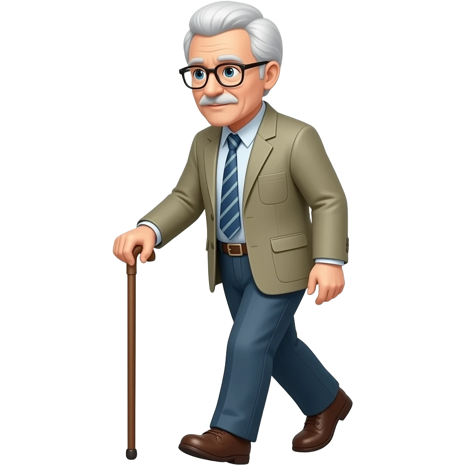 an elderly man walking with a cane, whole body visible, realistic emoji