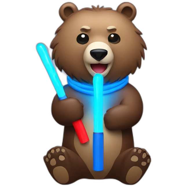 Grizzly holding 2 blue and red light sticks emoji