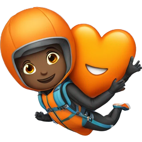 Skydiver hugging an orange heart emoji