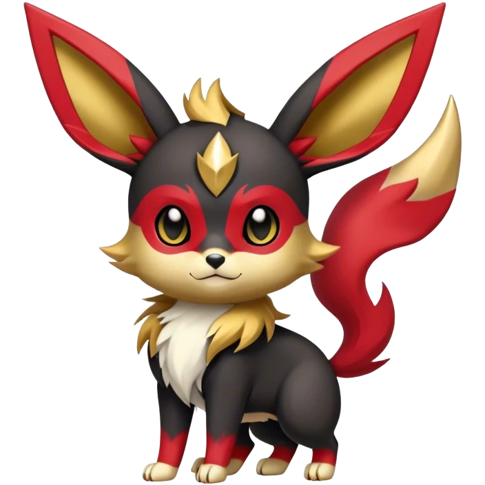 Cute cool black red animal Eeveelution-Fakemon-hybrid, full body, gold markings emoji