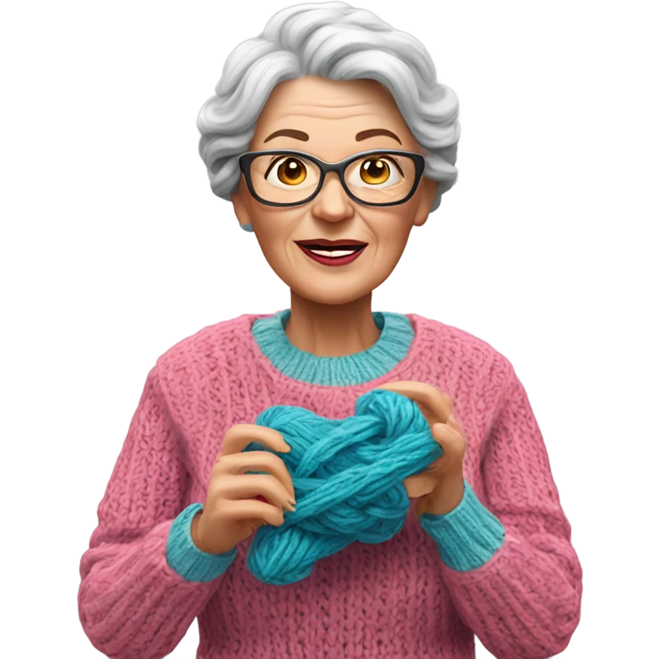 3d hyper realistic senior woman knitting  emoji