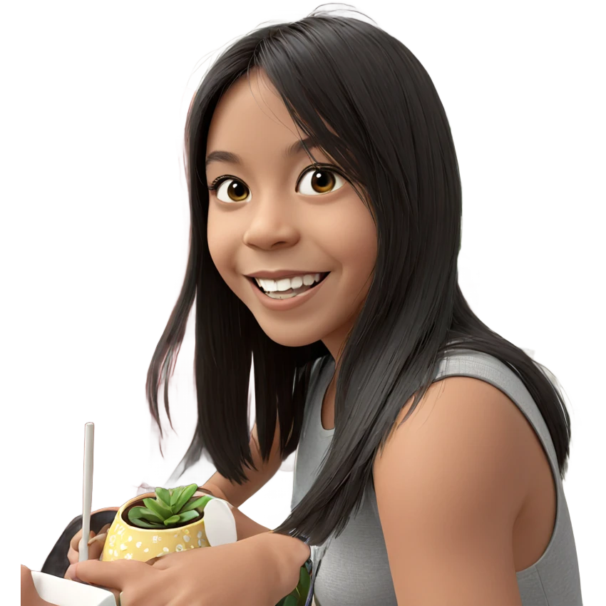 smiling girl with potted plant emoji