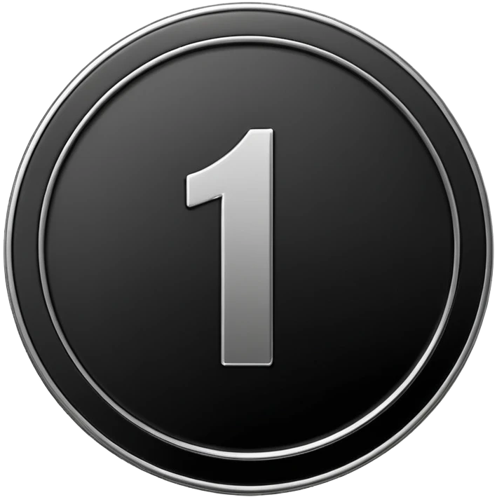 Emoji icon of a black coin with engraved number 1, minimalist style, isolated emoji