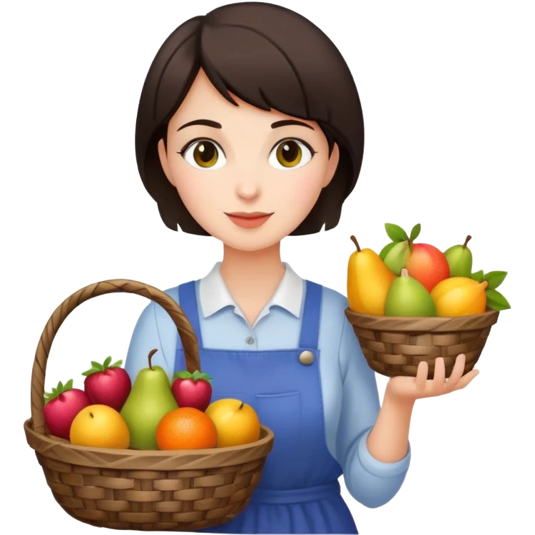 A short haired brunette girl who works as a shopkeeper that loves fruits and sells fruits emoji