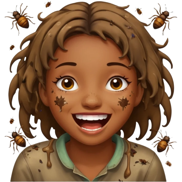 Fille en caca habillée en caca qui pu et pleure de rire avec des mouches autour emoji